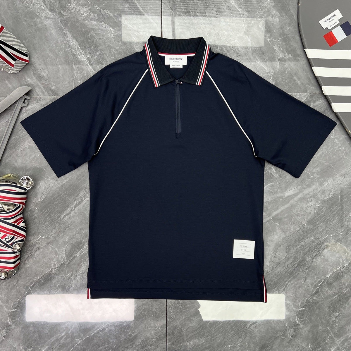 Striped Raglan Sleeve Zip Polo Shirt | Quick-Dry Short Sleeve