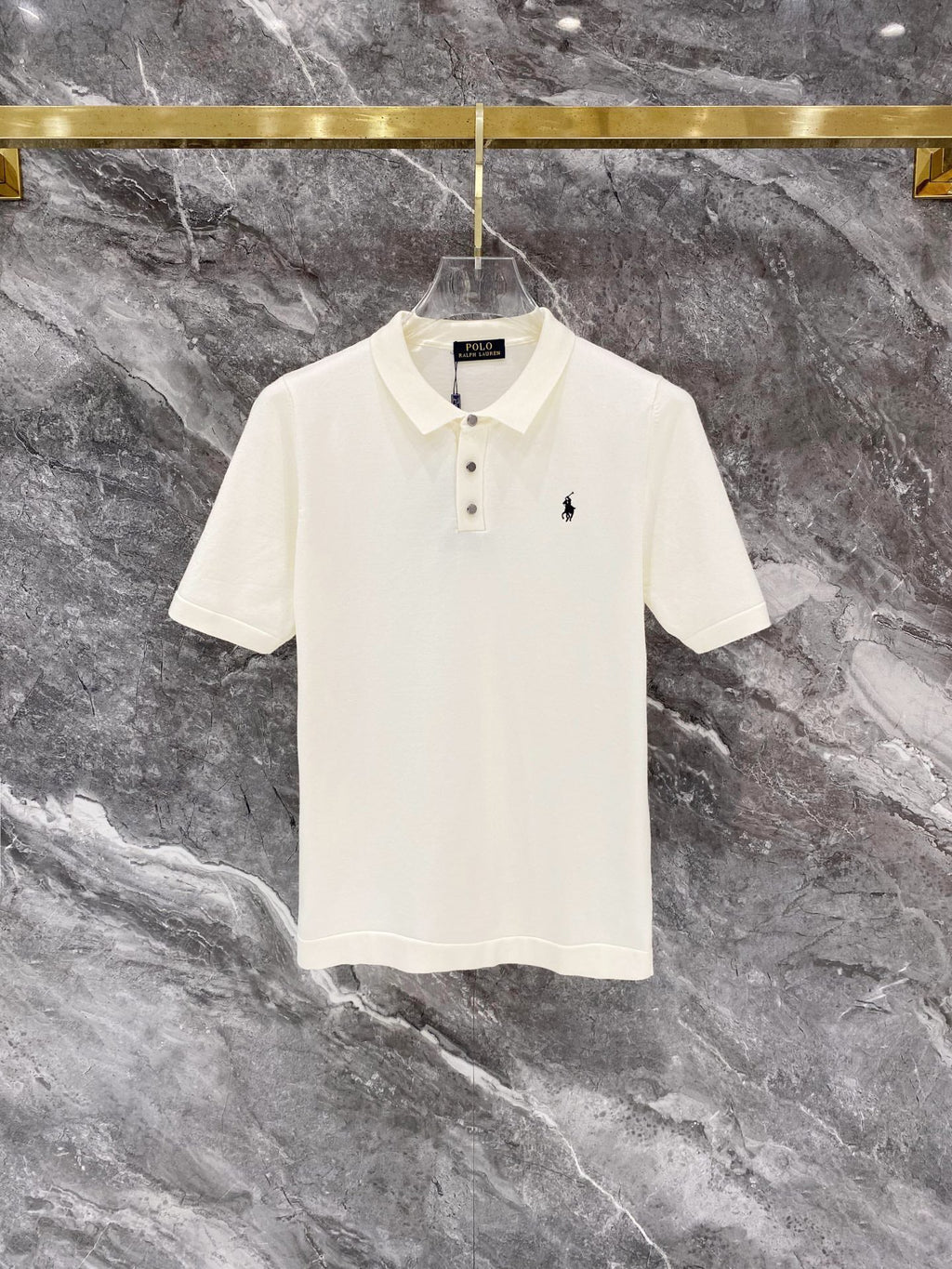 Men's Pique Knit Short‑Sleeve Polo Shirt Small Horse Embroidery Solid Cream Casual Top