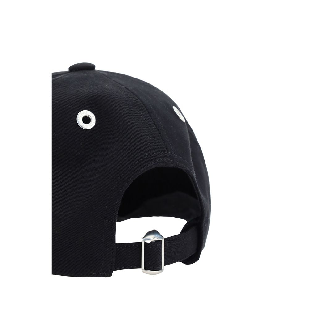 AMI Paris Black Cotton Baseball Cap