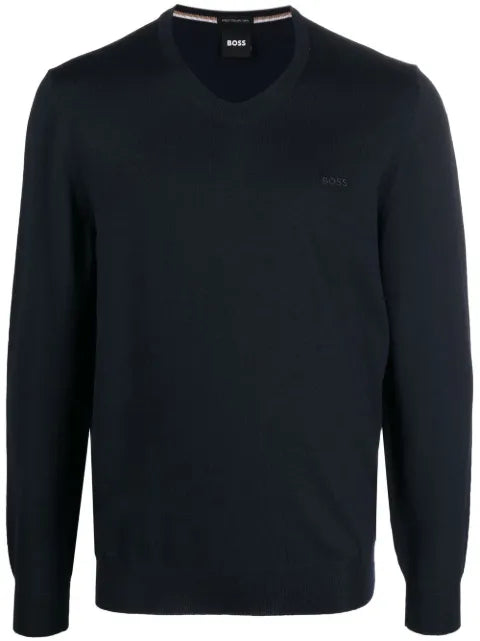 BOSS logo-embroidered V-neck jumper