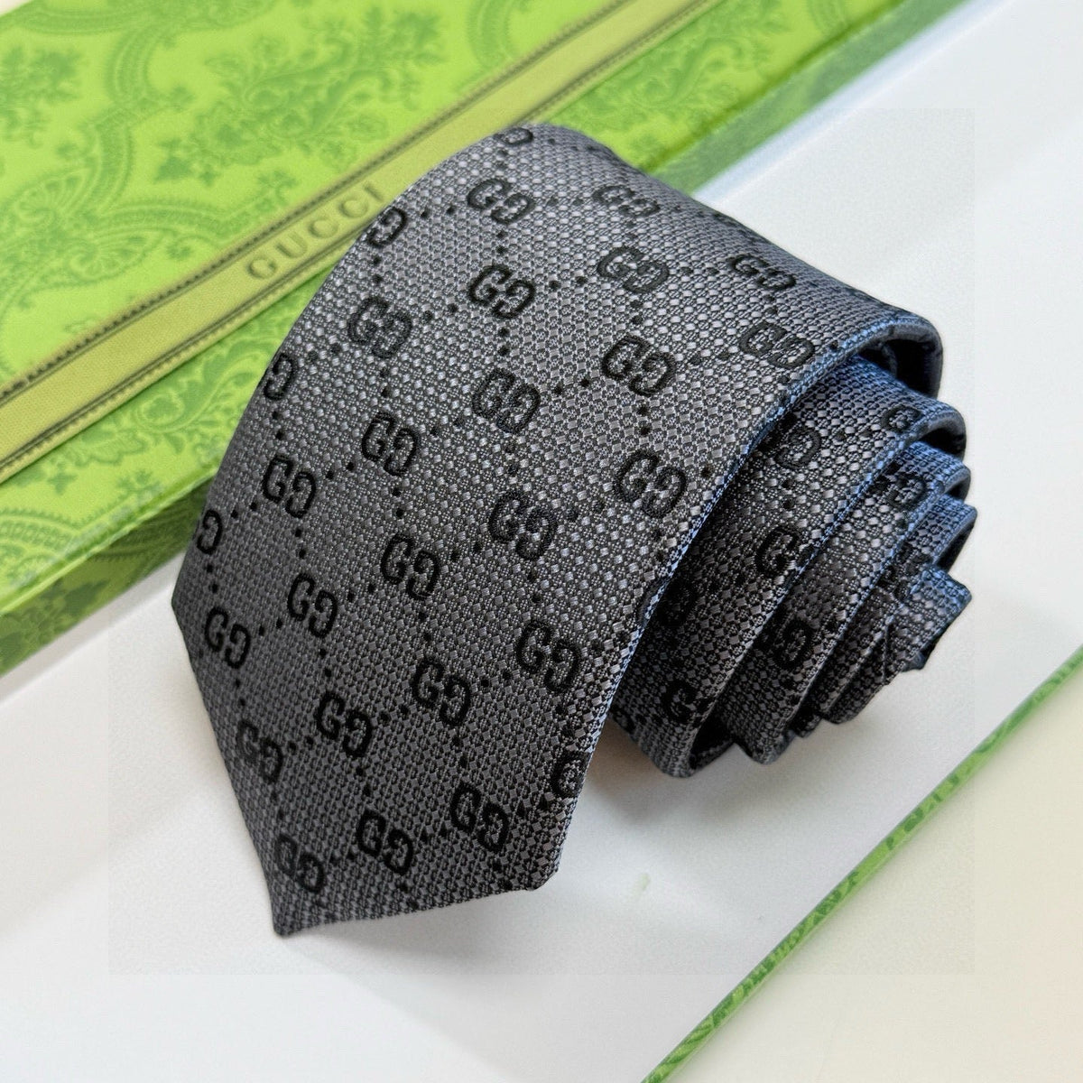 Gucci Style Men's GG Monogram Silk Tie