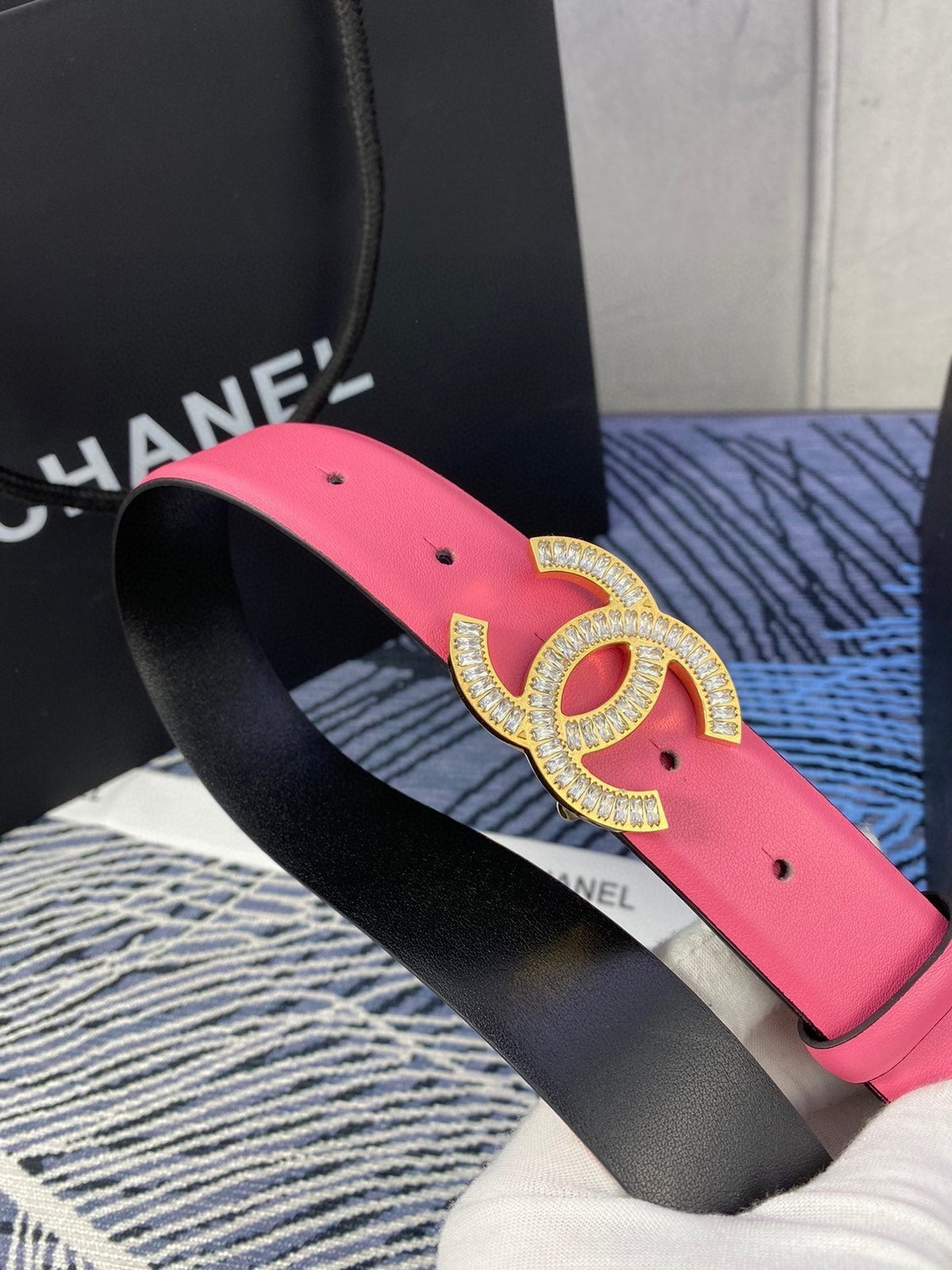 CHANEL 25S BELT 30 MM IN PINK CALFSKIN WITH GOLD HARDWARE 615094