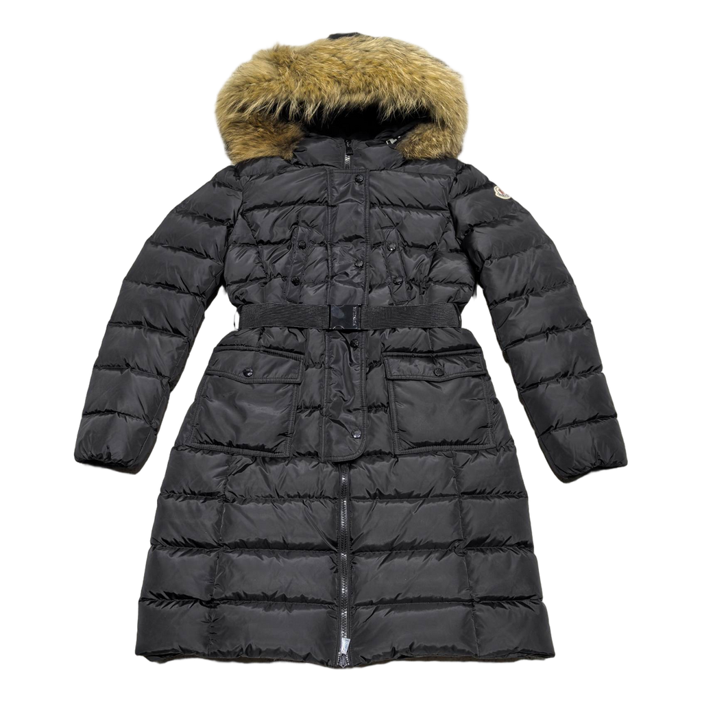 Moncler Four-Pocket Fur-Trim Hooded Long Puffer Coat – Black