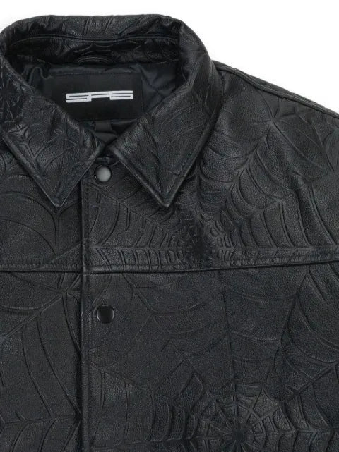 SP5DER debossed leather jacket