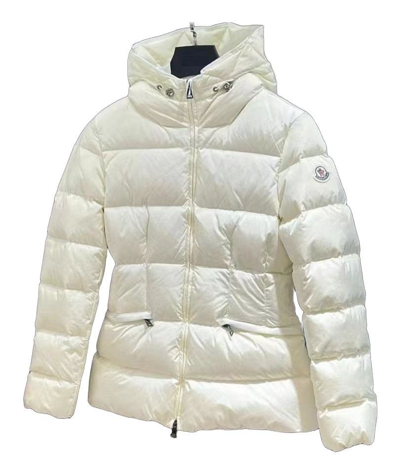 Moncler Fitted Hooded Short Puffer Jacket – Ivory