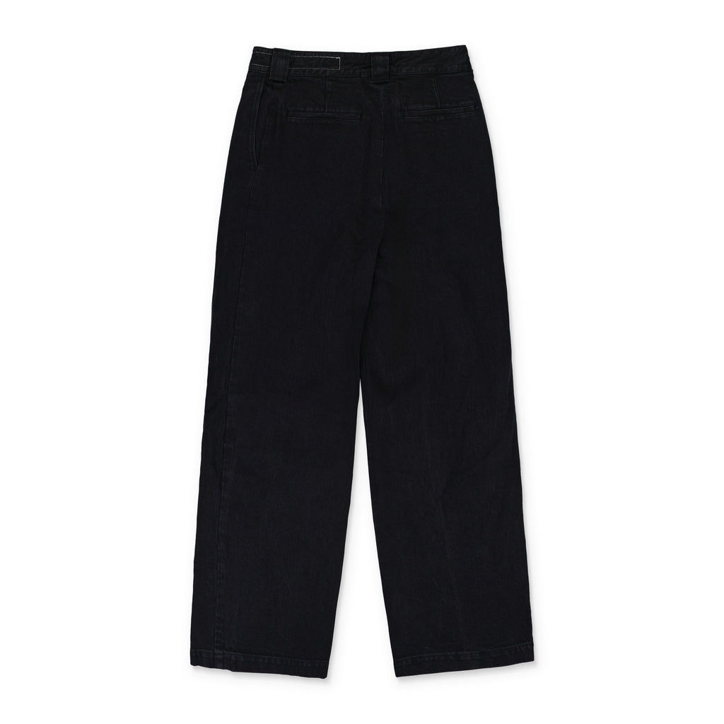Black Big Tuck Denim Trousers