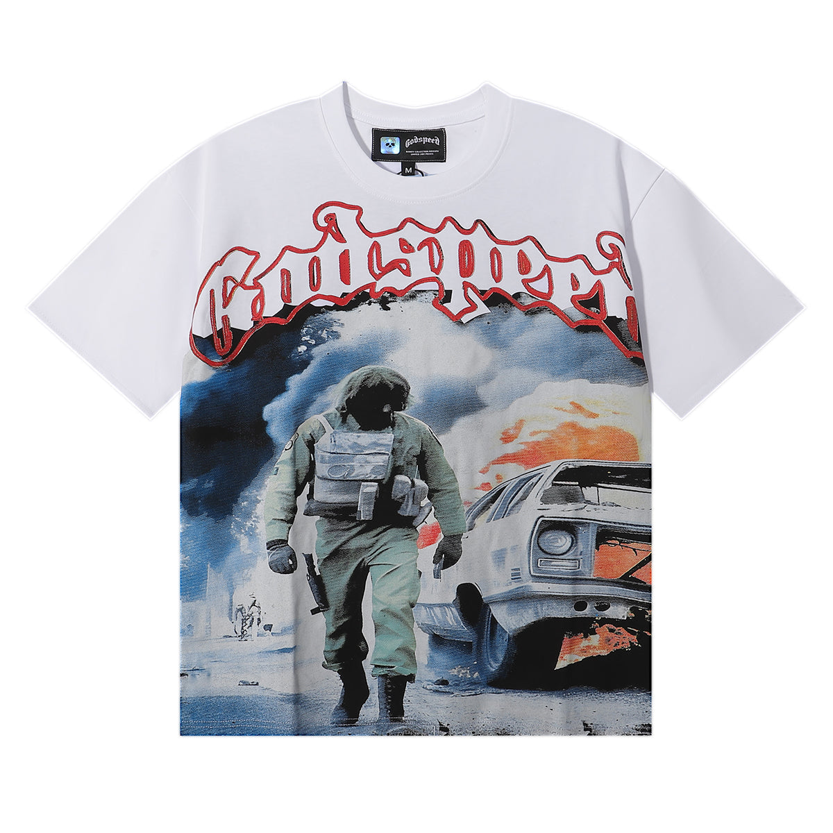 Godspeed T-shirts Fire Car Printing Cotton Casual Short Sleeves Men and Women