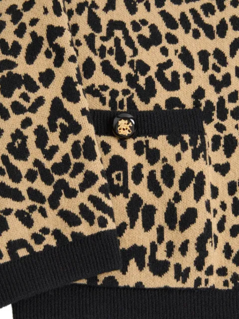 Valentino Garavani wool cardigan with Fauve Eclat animal print jacquard