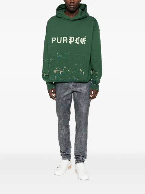 Purple Brand logo-print splatter-effect hoodie