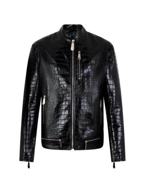 Philipp Plein crocodile-print leather jacket