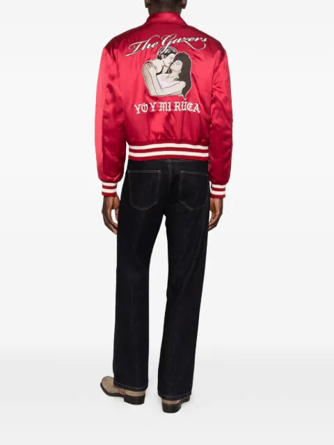 Second/Layer satin-finish embroidered bomber jacket