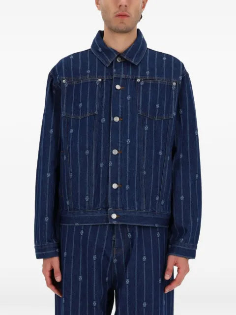 Drôle De Monsieur monogram-print striped denim jacket