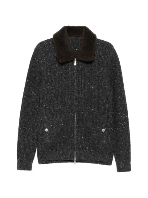 Eleventy zip-up ribbed-knit jacket