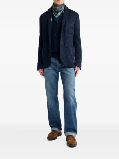 ETRO single-breasted wool-blend jacquard jacket with arnica-motif