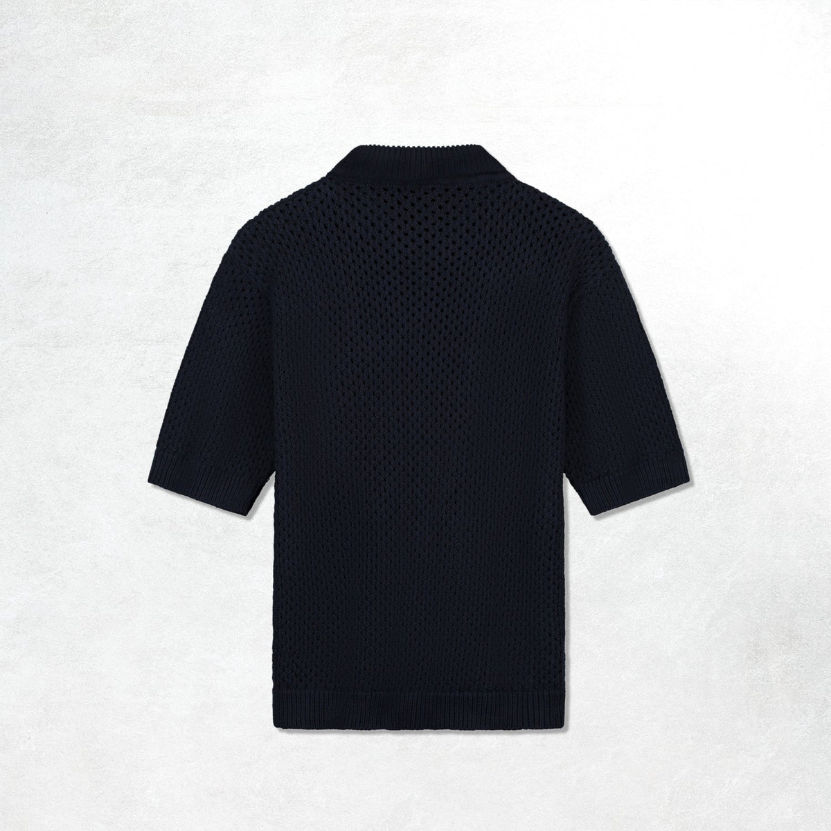 Arte Crochet Knit Button Shirt: Navy
