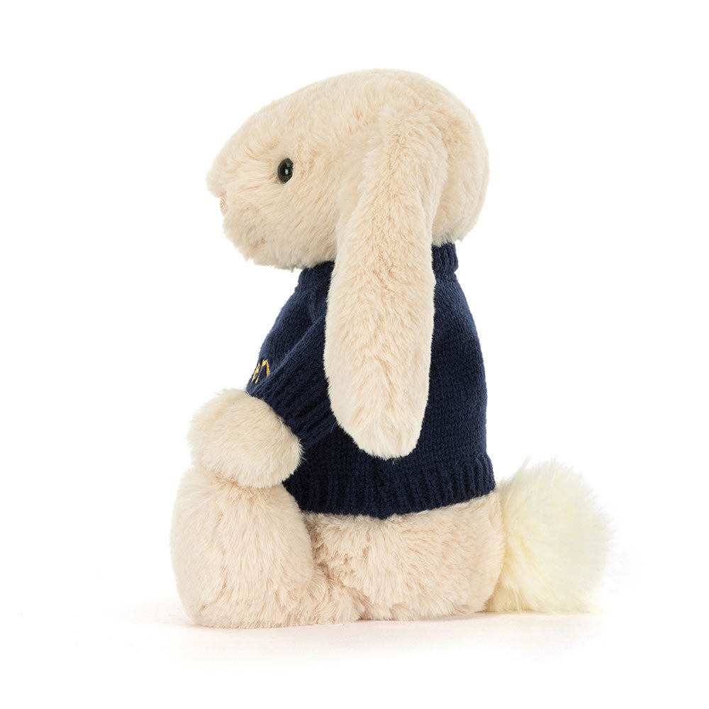 Bashful Luxe Bunny Willow with Personalized Navy Jumper