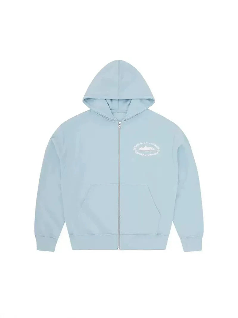 Corteiz Laurel Island Badge Zip Hoodie – Baby Blue (+ Matching Pants)