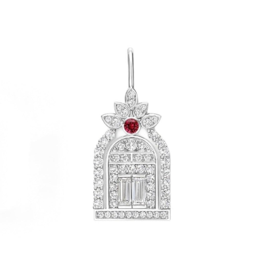 Harry Winston Style Gate of Fortune Cubic Zirconia White-Gold-Plated Necklace