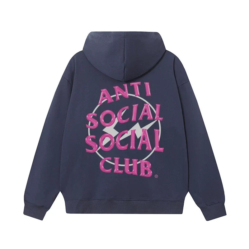 Anti Social Social Club Pink Logo Navy Hoodie