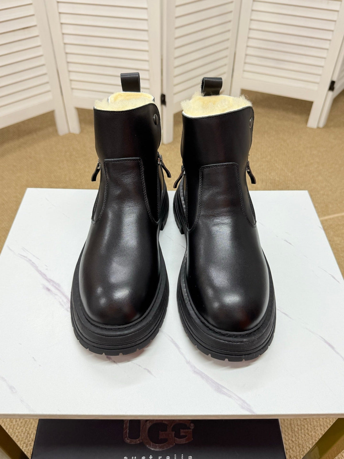 UGG Black Folded-Cuff Leather Boots
