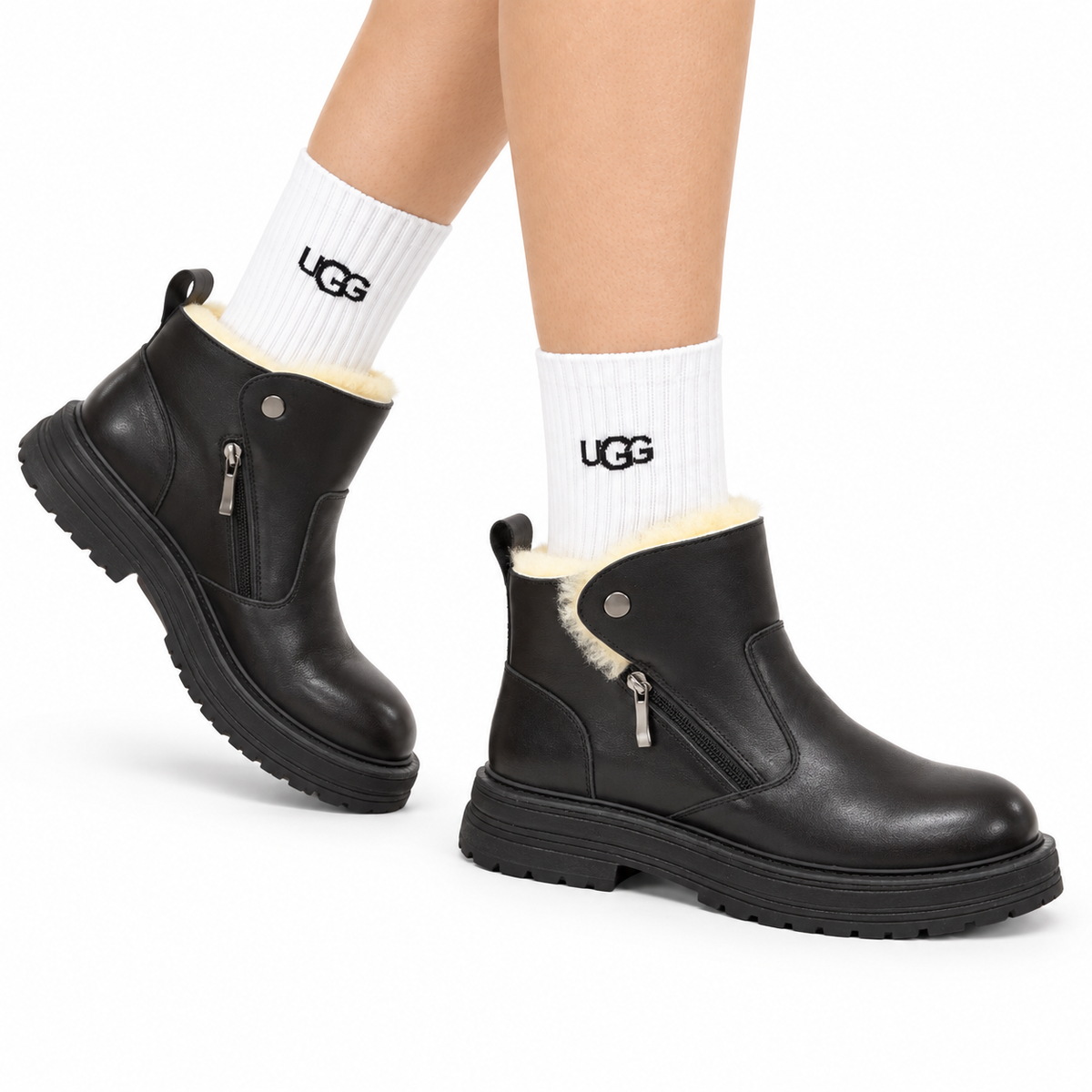 UGG Black Folded-Cuff Leather Boots