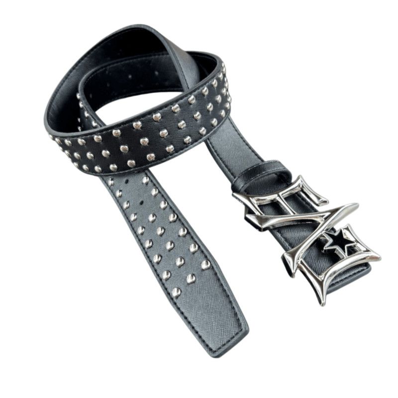 Y2K Punk LOVE Buckle Rivet Leather Belt Retro Star Metal Waist Belt