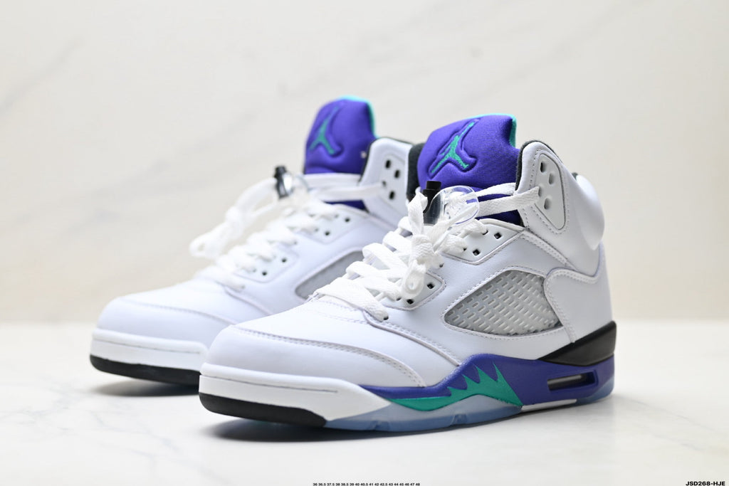 Air Jordan 5 Retro White Purple Emerald Sneakers