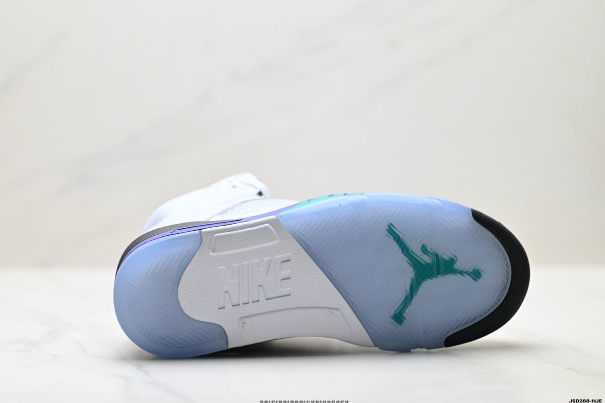 Air Jordan 5 Retro White Purple Emerald Sneakers