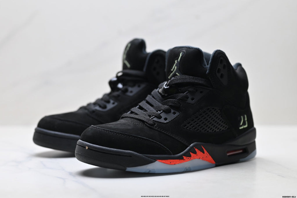 Air Jordan 5 Retro Black Fire Red Green Sneakers