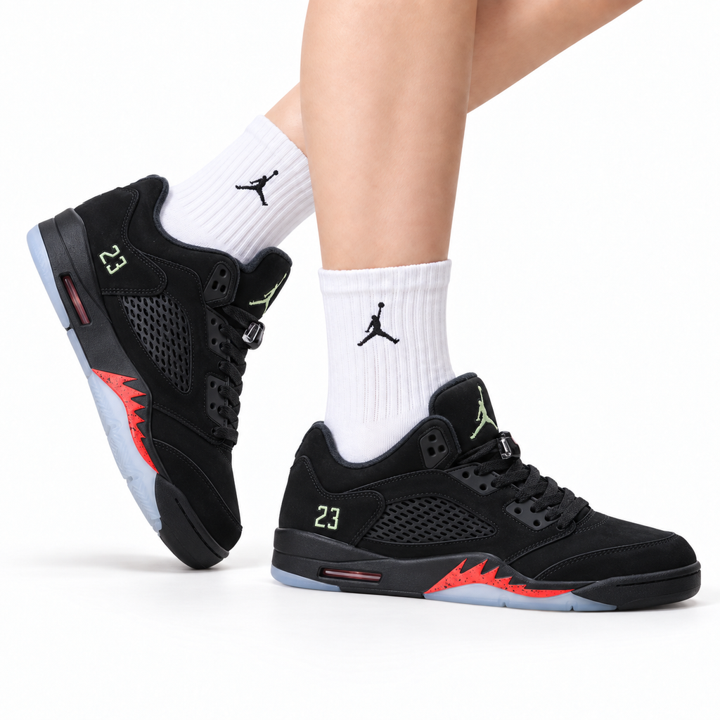 Air Jordan 5 Retro Black Fire Red Green Sneakers