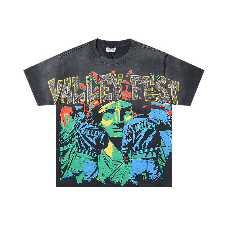 VALE USA Washed Black Rhinestone Graphic T-Shirt
