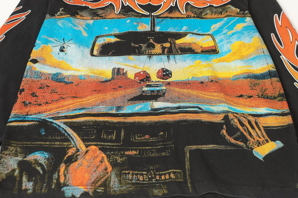 Godspeed Washed Black Flame Graphic Long-Sleeve T-Shirt