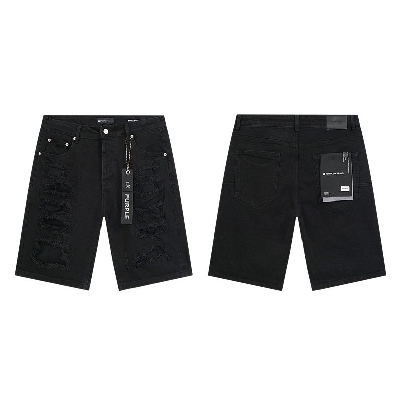 Purple Brand Black Distressed Denim Shorts
