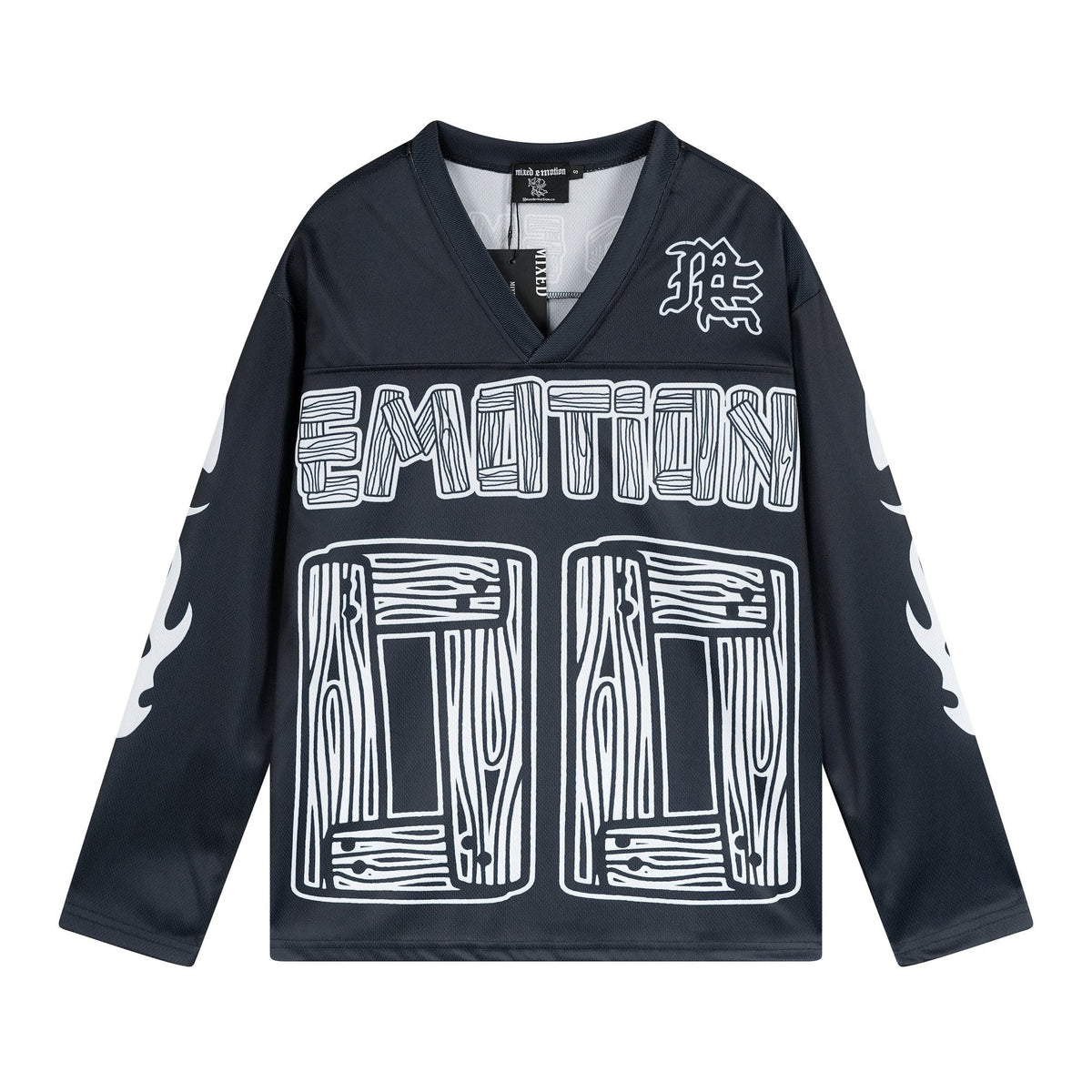 MIXED EMOTION V-Neck Jersey-Style Long-Sleeve T-Shirt