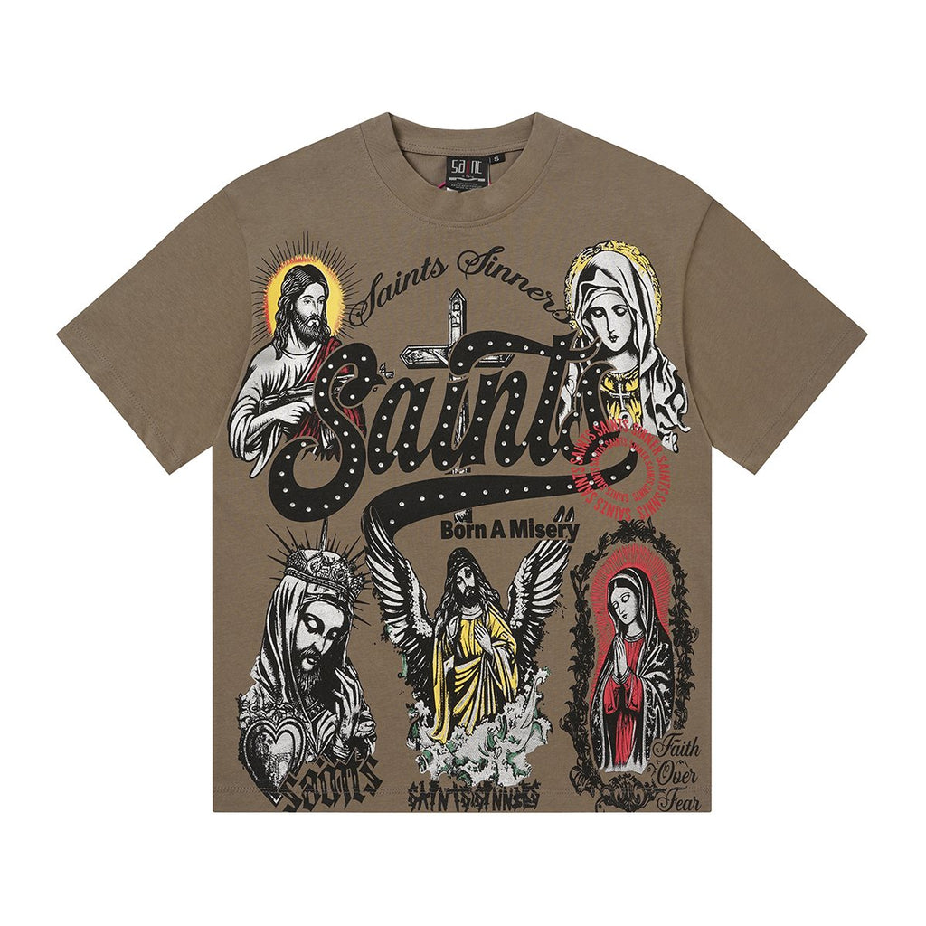 SAINT Rhinestone Religious Graphic T-Shirt