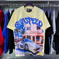 Godspeed T-shirts Convenience Store White Car Printing Cotton Casual Short Sleeve Men's and Women's