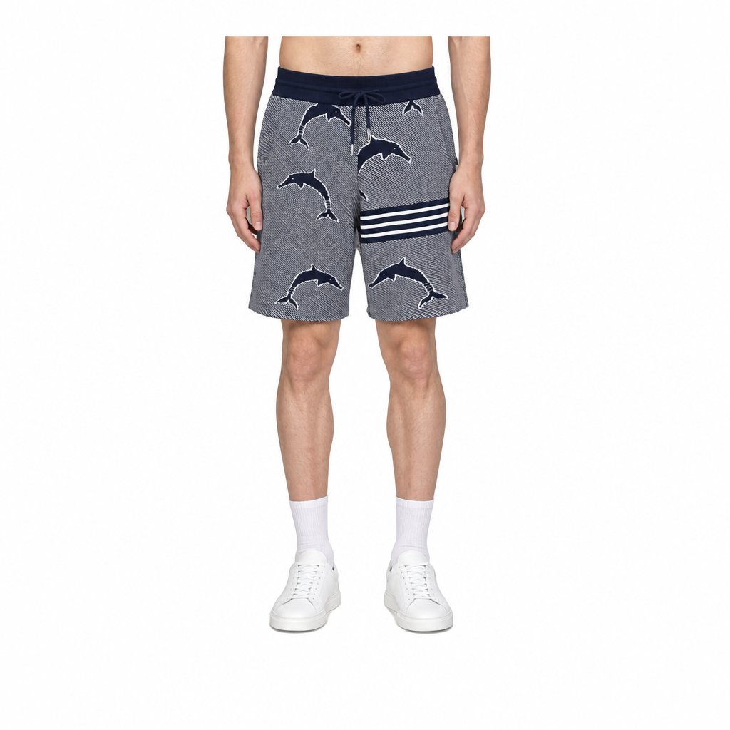 Thom Browne Style Four-Bar Stripe Knit Shorts