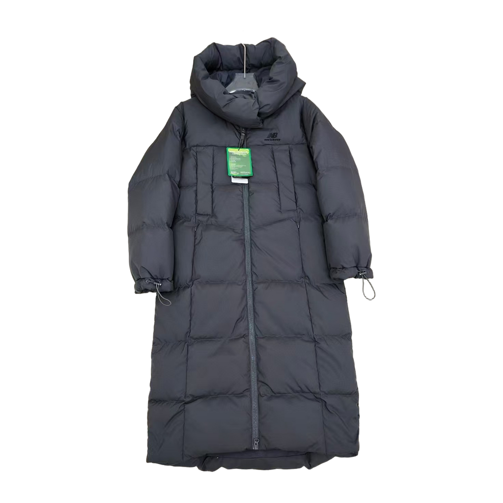New Balance Hooded Long Puffer Coat in Black