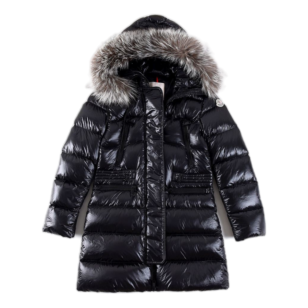 Moncler Fur-Trim Drawstring-Waist Long Puffer Jacket