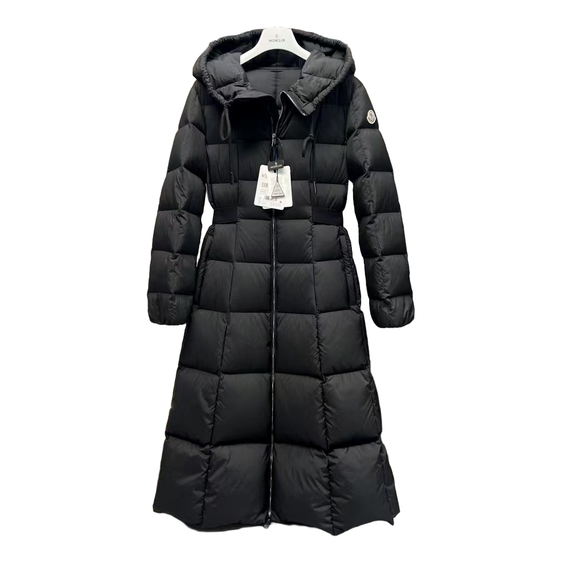 Moncler Fitted Long Hooded Puffer Coat – Black