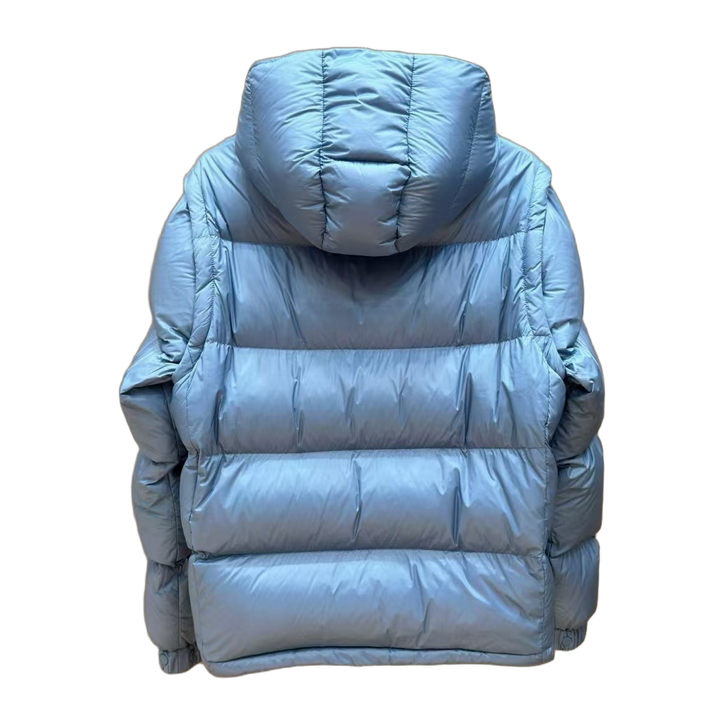 Moncler Orange-Badge Hooded Puffer Jacket – Ice Blue