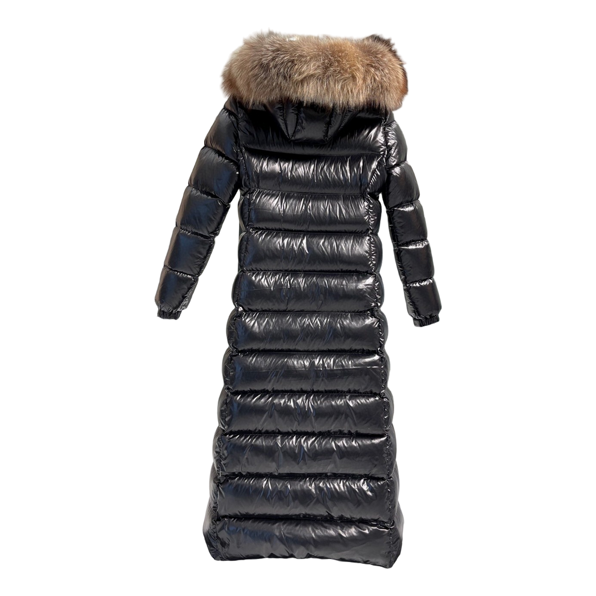 Moncler Glossy Fur-Trim Hooded Long Puffer Coat