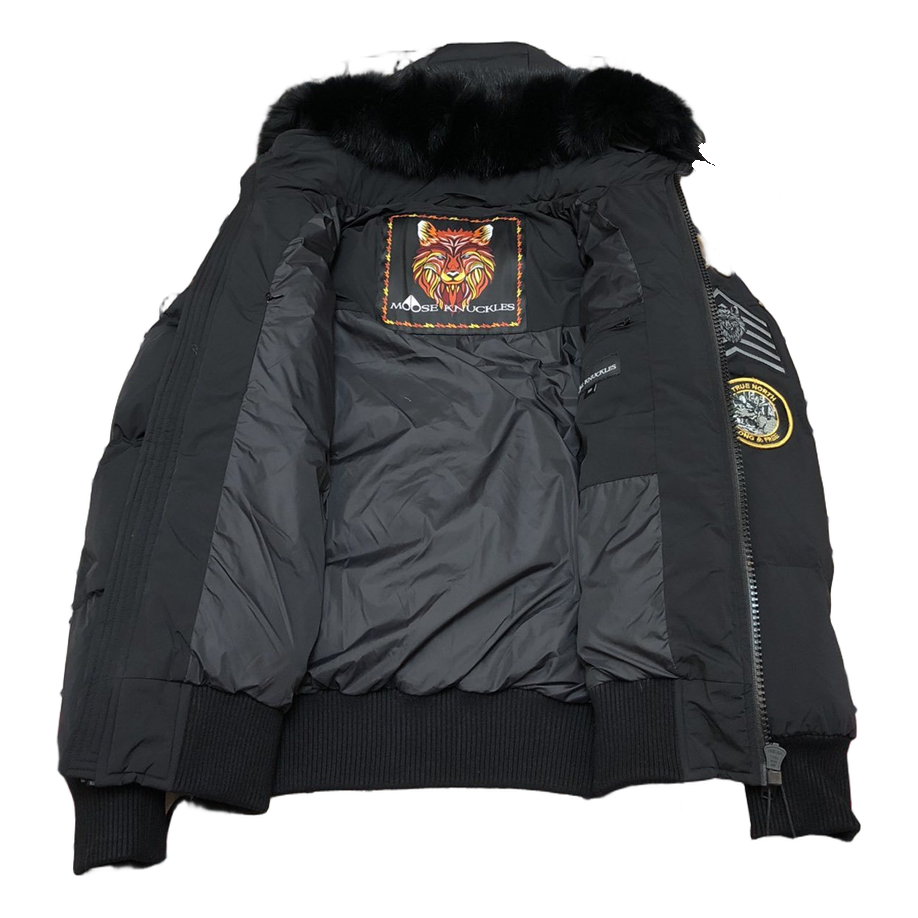 Moose Knuckles Patch-Detail Hooded Bomber – Black