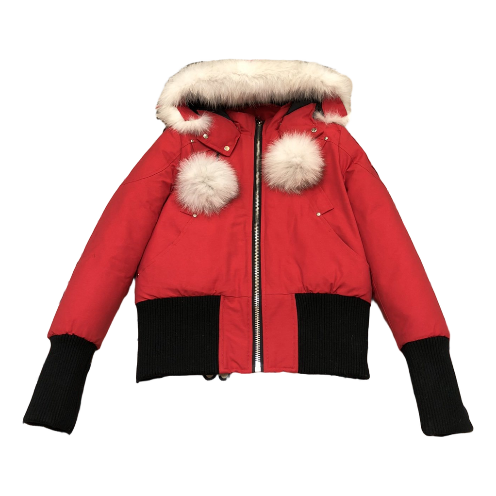 Moose Knuckles Debbie Pom-Pom Hooded Bomber – Red