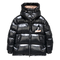 Moncler Mountain-Badge Glossy Short Puffer Jacket – Black