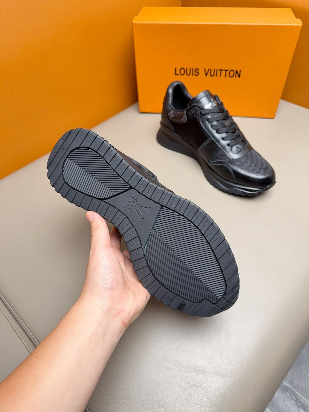 Louis Vuitton Black Leather & Mesh Sneakers
