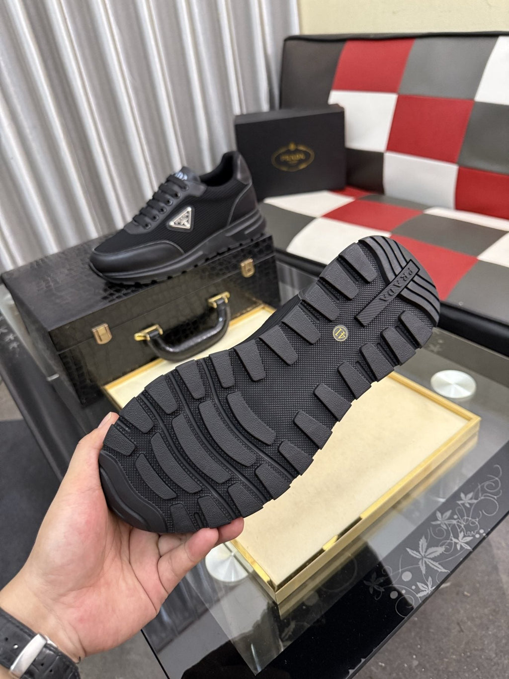 Prada Men's Black Triangle-Detail Sneakers