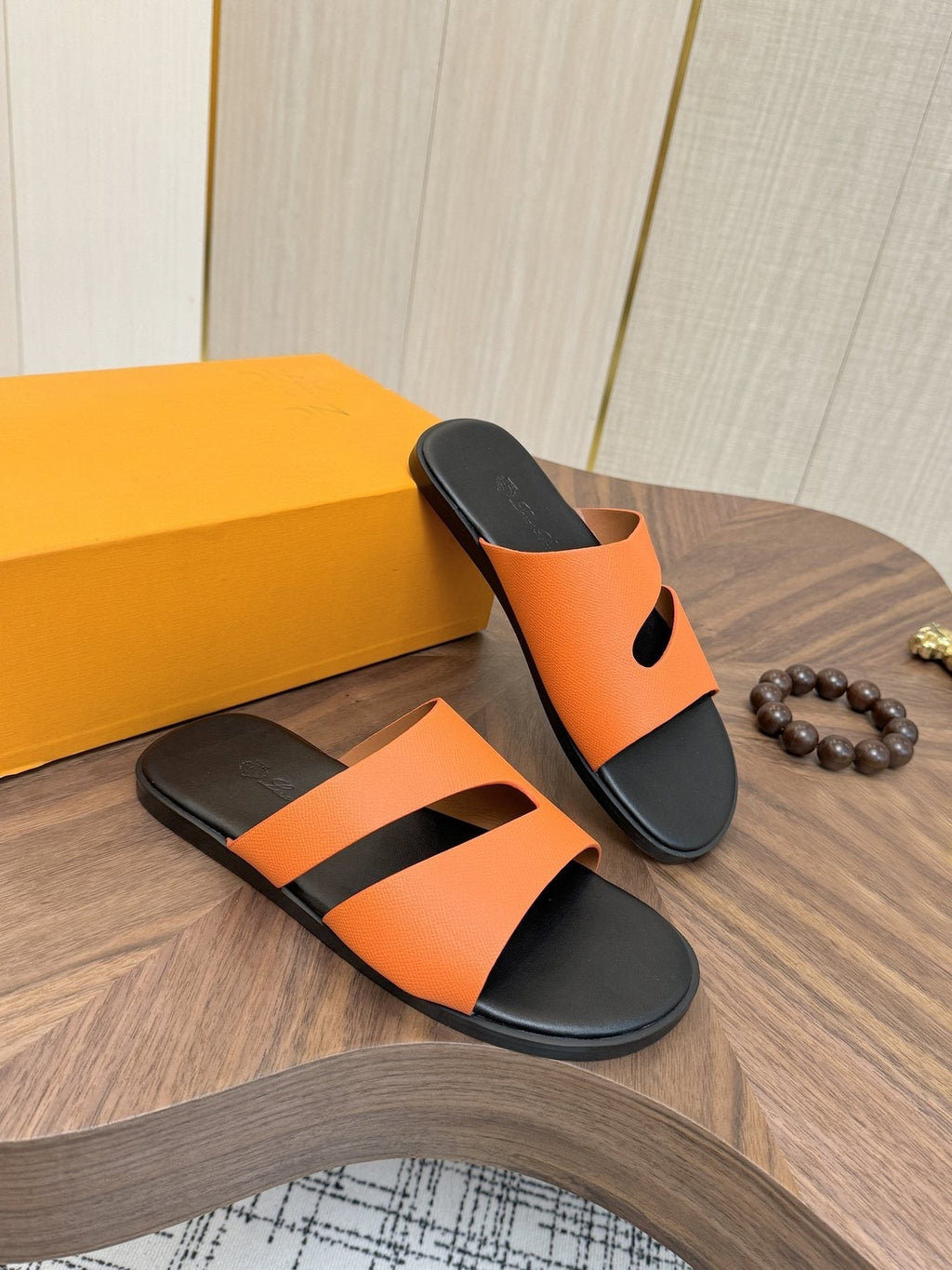 Loro Piana Cutout Leather Slide Sandals
