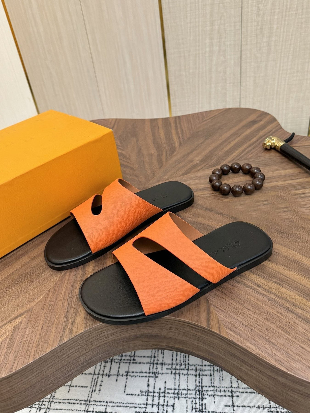 Loro Piana Cutout Leather Slide Sandals