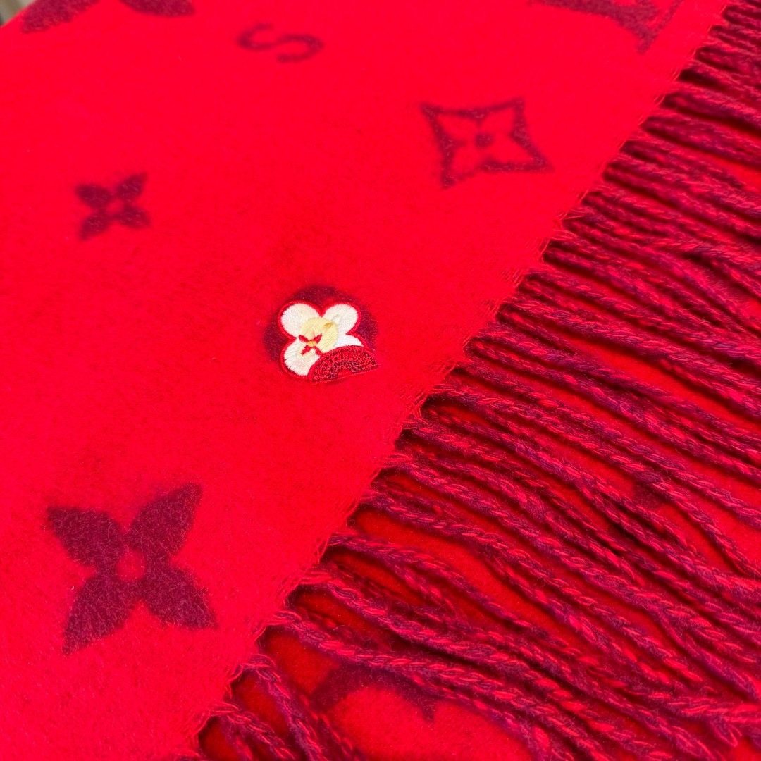Louis Vuitton Red Burgundy Patterned Scarf